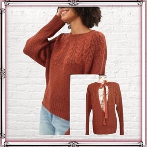 Aerie Orange Chunky Knit Drop Back Oversized Sweater Size XS